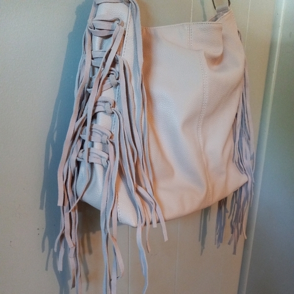 Expressions NYC Hobo Shoulder Cross Body Bag with Fringe Blush Pink.. - Picture 2 of 5